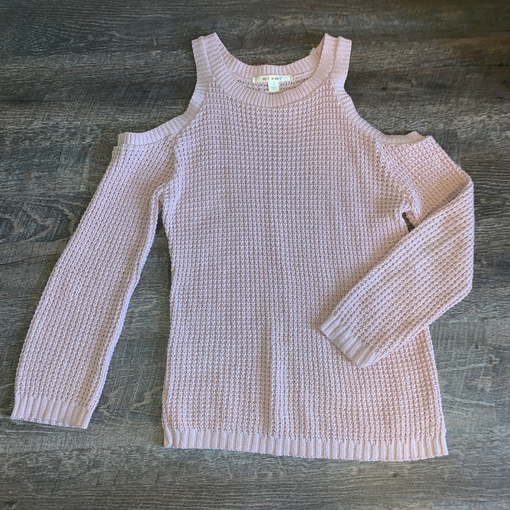 Francesca’s cold shoulder pink sweater